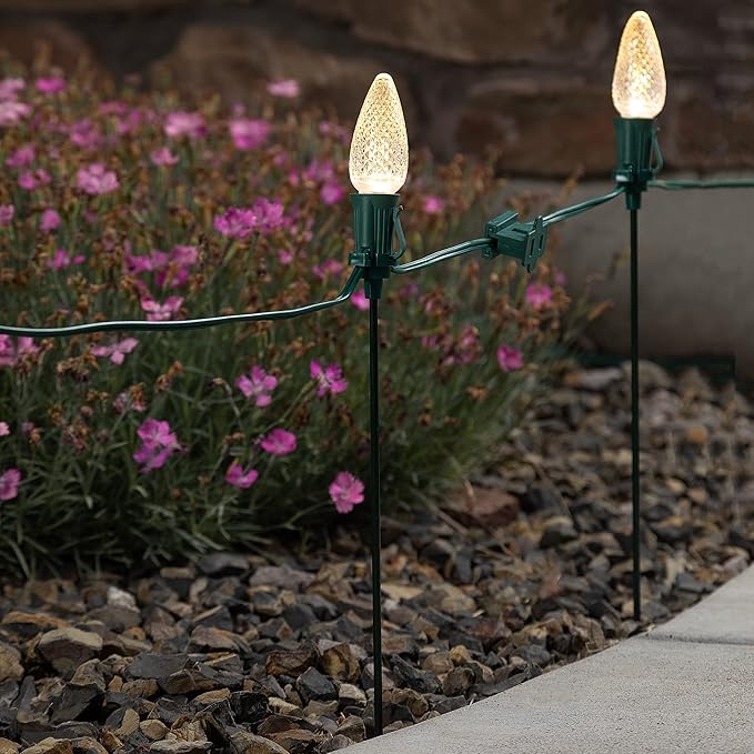 15" Universal Metal Light Stakes for Christmas Lights | Commercial-Grade C7 & C9 Stakes for Yard, Walkways, and Lawn Decorations | Pack of 25