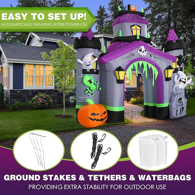 ZPISF Halloween Inflatables Giant 12.5 FT Haunted House Castle Archway Outdoor Decorations, Large Halloween Arch Blow Up Yard Decorations for Front Lawn Garden Decor