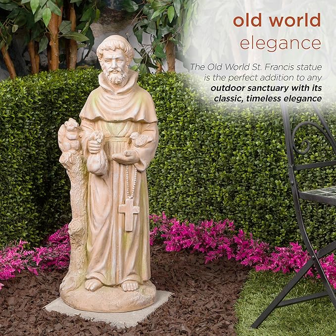 Alpine Corporation QFC103-201 Old World St. Francis Statue, Meaningful Statuary Décor for Garden, Patio, & Lawn, 31" H