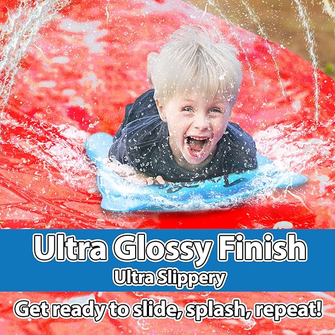 JAMBO 40Ft 3XL Mega Slip Splash and Slide and 2 Bodyboards, Heavy Duty Water with Inflatable Crash Pad, Slide Splash Mat Outdoor Water Sprinkler Splash Mat n Backyard Water Toys