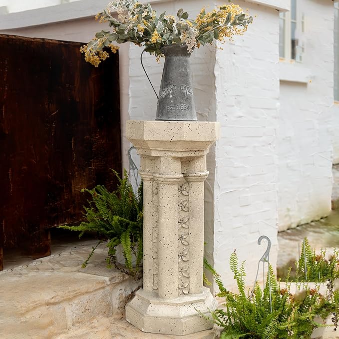 Decorative Roman Column Pedestal Column Plant Stand, Vintage European Style Classical Garden Pillar, Indoor Outdoor Decor, Pedestal Columns Plants Standing for Entryway Garden Yard Home (Sand/23.25"H)
