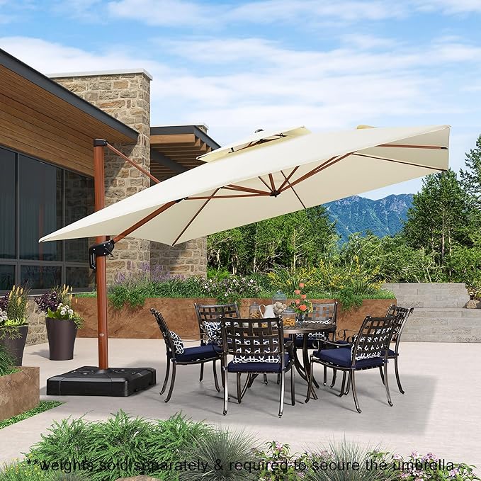PURPLE LEAF 12ft Patio Umbrella Outdoor Square Umbrellas Large Cantilever Umbrella Windproof Offset Heavy Duty Sun Umbrellas for Garden Deck Pool Patio, Cream