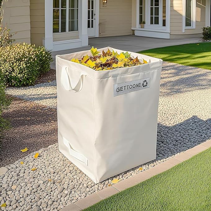 Lawn Bags for Yard Waste | Heavy-Duty Collapsible Leaf Bag, 38 Gallon Reusable Garden Clippings Container & Outdoor Trash Can with 2 Carry Handles (Square Bigger)