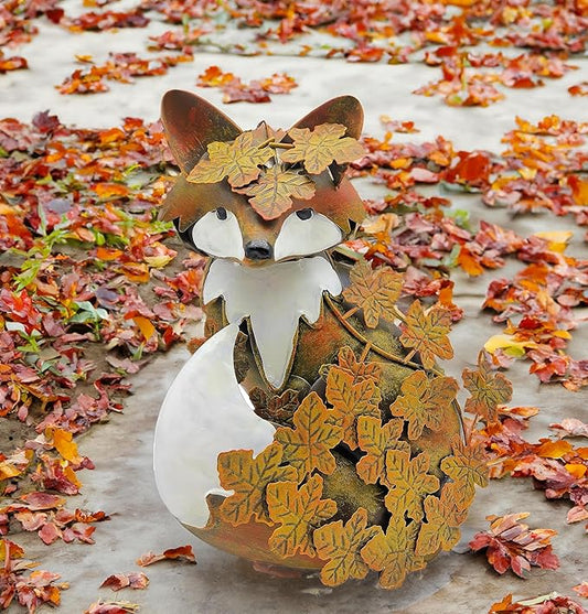 coolboy Garden Metal Fox Outdoor Statues,Interesting Maple Leaf Fox Sculpture for Patio Lawn Home Decor,Garden Art Decoration Ornament for Indoor,Terrace, Lawn,Yard,Animal Decorative