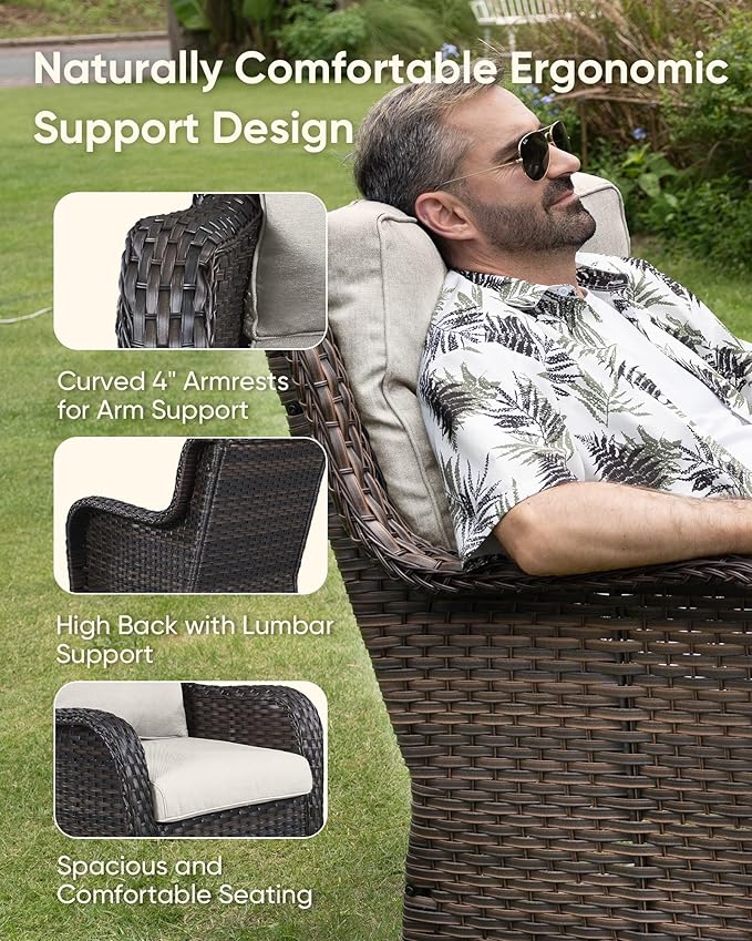 HUMMUH 8 Pieces Outdoor Patio Furniture Set with Fire Pit,L-Shaped Modular Sectional Couches with Swivel Patio Chairs,Wicker Conversation Set for Deck,Backyard,Porch,Garden
