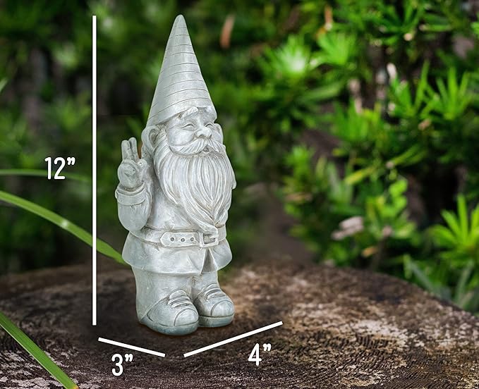 NAT & JULES Gnome 12 inch Resin Stone Garden Statue (Peace Gnome)