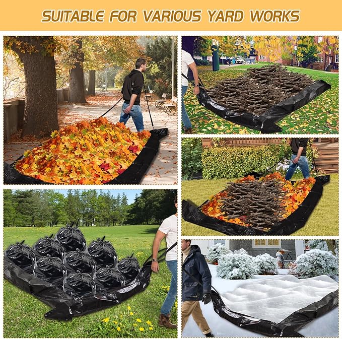 Heavy Duty 8.2 x10 Ft Yard Garden Leaf Tarp with Strap, Reusable Lawn Garden Leaf Waste Tarp for Collecting Leaves Lawn Debris Landscape Trimming