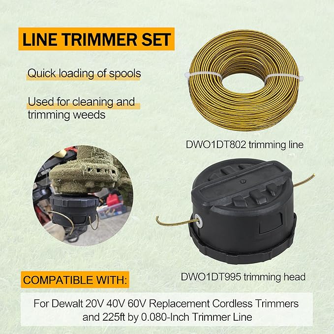 DWO1DT802 Trimmer Line for DEWALT Weed Trimmer Lines, 225-Foot by 0.080-Inch, 1 pc (DWO1DT995 Head 1pc+DWO1DT802 Line 1pc)