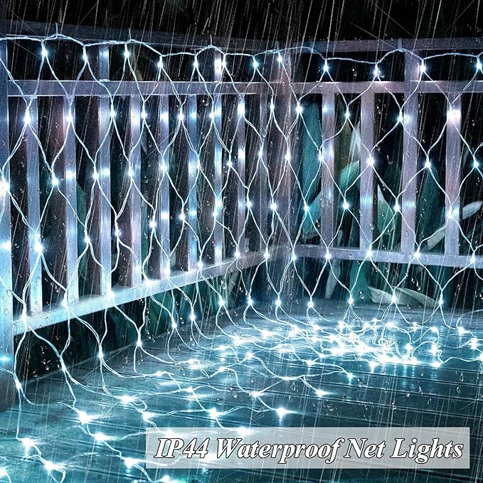 300 LED Net Lights for Bushes, 14.8ft x 5ft 8 Modes Christmas Outdoor Mesh Lights Connectable, Waterproof Decorative String Light Plug in for Xmas Tree Garden Wedding Party (Clear Wire, White)