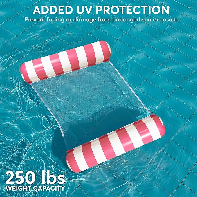 4 Pack Inflatable Pool Hammock Floats with Air Pump and Beach Ball, 4-in-1 Water Hammock Chair, Saddle, Lounge, and Drifter, Adult Size Pool Floaties for Swimming Pool
