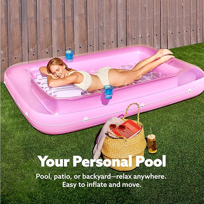 SLOOSH Inflatable Tanning Pool Lounger Float, 85" x 57" Extra Large Pool Floats Adult with Pillow, 4 in 1 Suntan Tub Raft Floatie,Sunbathing Bed Lounge for Water Blow Up Ball Pit, XL-Pink White