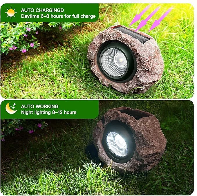 Solar Rock Lights Outdoor, 4 Pack Solar Spotlights Outdoor Waterproof Super Bright Rock Light, Adjustable Light Angle Landscape Rocks for Decks Yard Pathway Walkway Patio Lawn