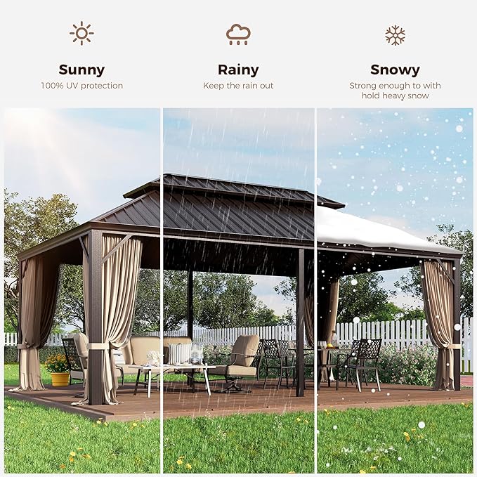 GREEN PARTY 12 X 20ft Hardtop Gazebo with Nettings and Curtains, Heavy Duty Double Roof Galvanized Steel, Outdoor Aluminum Gazebos Pergolas for Patios, Backyard, Deck, Garden, Lawns