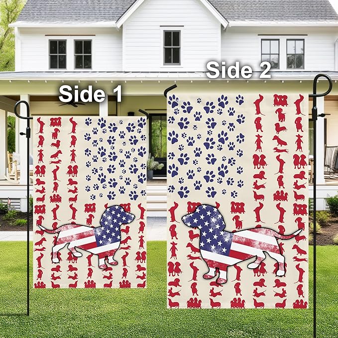 FLAGWIX 4th of July Decorations American Dog Garden Flag - Garden American Flags for Outside 11.5" x 17.5" - Dachshund Gifts for Women Men, Dog Gifts for Outside Decorations for Yard