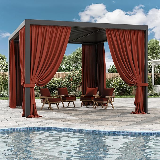 Gazebo Universal Replacement Privacy Curtain,10'×13' Gazebo Outdoor Waterproof Curtains, 4-Panels Sidewall Curtains with Double Zipper for Patio Canopy, Garden and Backyard (Curtain Only)