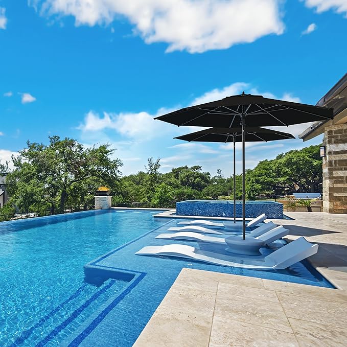 Midtown Umbrellas The Wooden 10 Feet Patio Umbrella With Terylast Ebony (Black) Polyester Fabric - Aluminum Frame Market Umbrella For Backyard, Deck, Garden, Pool - Wooden Pole