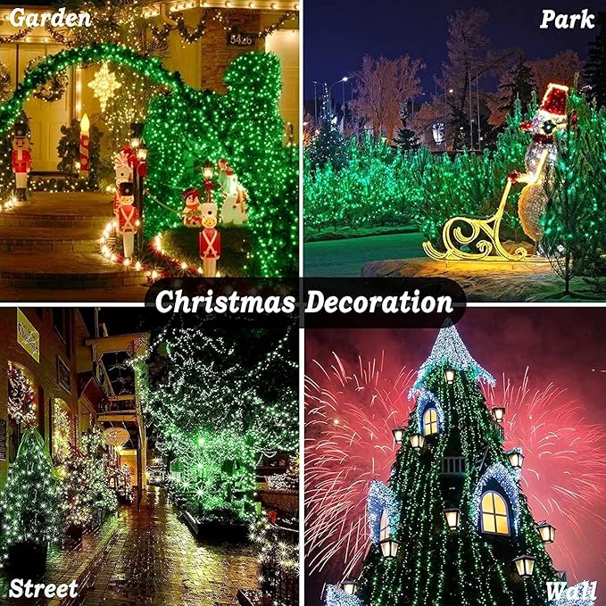 KNONEW 403ft 1000 LED Christmas String Lights Outdoor 8 Modes & Timer Fairy Light Plug in Waterproof LED Fairy Lights for Xmas Yard Tree Wedding Party Holiday Decorations (Green)