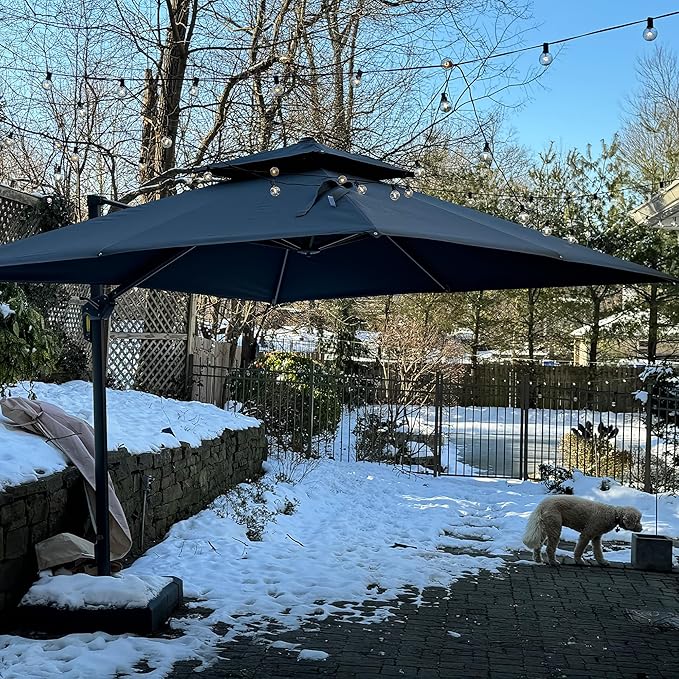 PURPLE LEAF 11FT Cantilever Outdoor Umbrellas Large Patio Umbrella Hanging Double Top Square Offset Umbrella with 360°Rotation Tilting Umbrella Outdoor Patio, Grey