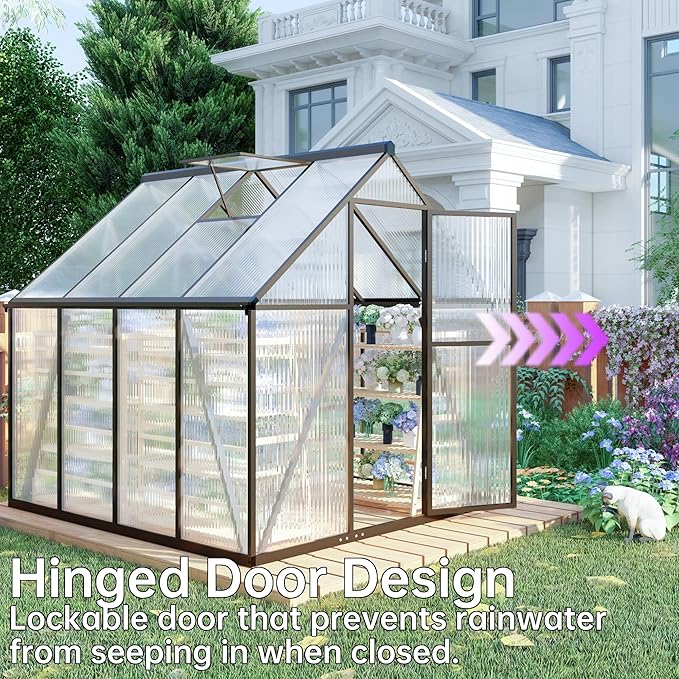 CQZY 6x8 FT Walk-in Greenhouse for Outside,Dark Gray