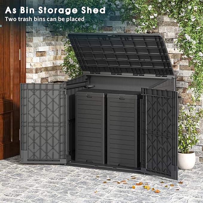 Light Gray Outdoor Resin Storage Shed 36 Cu. Ft. Garden Horizontal Storage Extra Large Capacity Weather Resistant Storage Box, Lockable Resin Waterproof Shed for Garbage Cans, Garden Tools