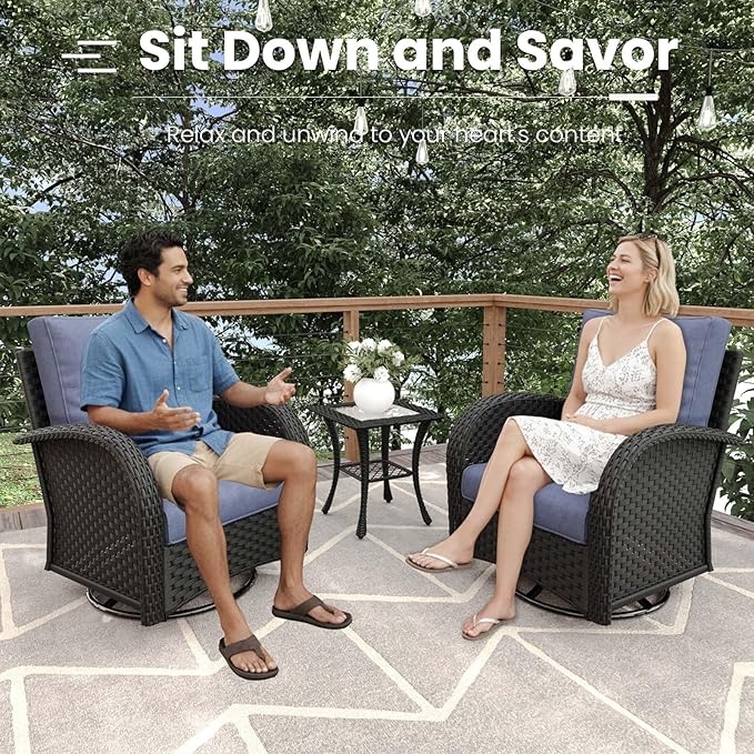 9 Pieces Patio Furniture Sets, Wicker Rattan High Back Outdoor Swivel Rocking Chairs Set with 3-Seat Couch, Ottomans and Side Table