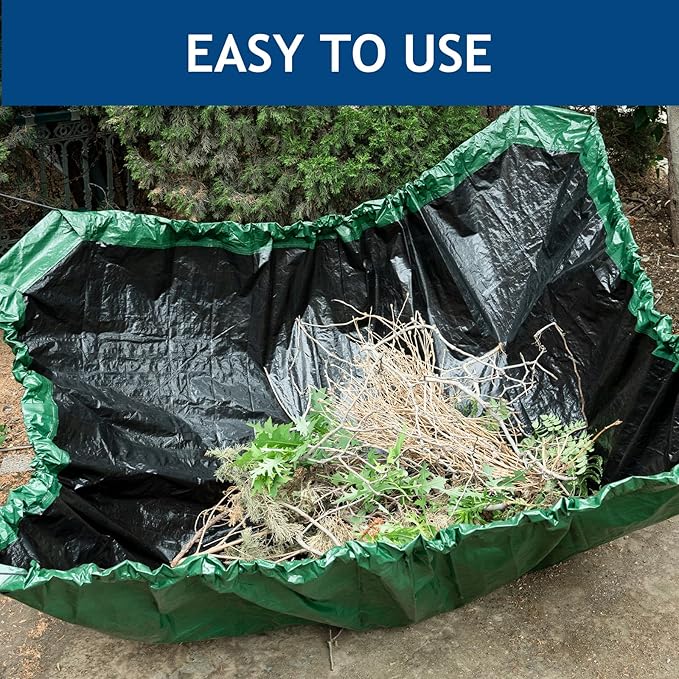 2 Pcs Leaf Tarp 9x9 Feet, Lawn Garden Leaf Tarp with 4 Drawstrings, Reusable Waterproof Poly Tarp Yard Waste Bags, All Purpose Protective Cover for Bikes, Furniture Cover, Tent Footprint