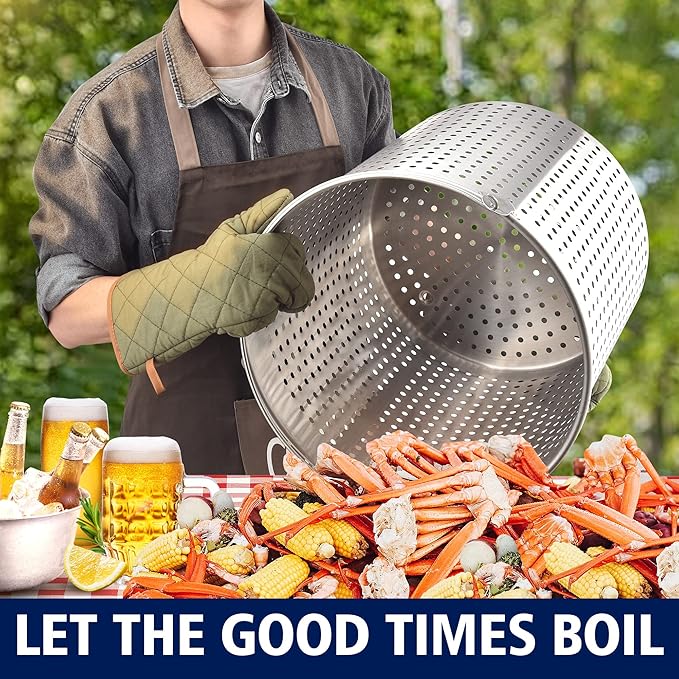 ARC 100-quart Large Stainless Steel Stockpot for Seafood Boiler Crawfish Pot with Basket and Steamer Rack, Outdoor Cooking Pot for Crab Lobster Shrimp Boiling, and Tamales Steamer, 25 Gal