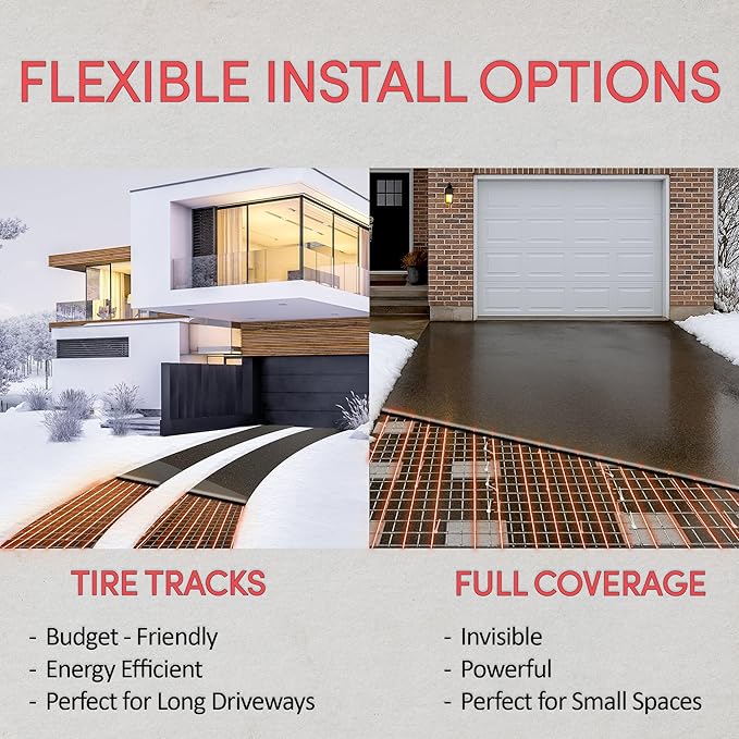 Electric Snow and Ice Melting Underground Cable 85.5 feet, Covers 28 sqft at up to 38 Watts/sqft, 240V – Radiant Heated Driveways, Walkways, Stairs – Installs Under Concrete, Asphalt, or Pavers
