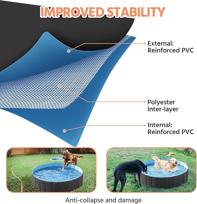 Yaheetech Foldable Dog Pool Collapsible Hard Plastic Dog Swimming Pool Portable Pet Pools Doggie Wading Pool Bath Tub for Puppy Small Medium Large Dogs, 47 x 12 Inches Black