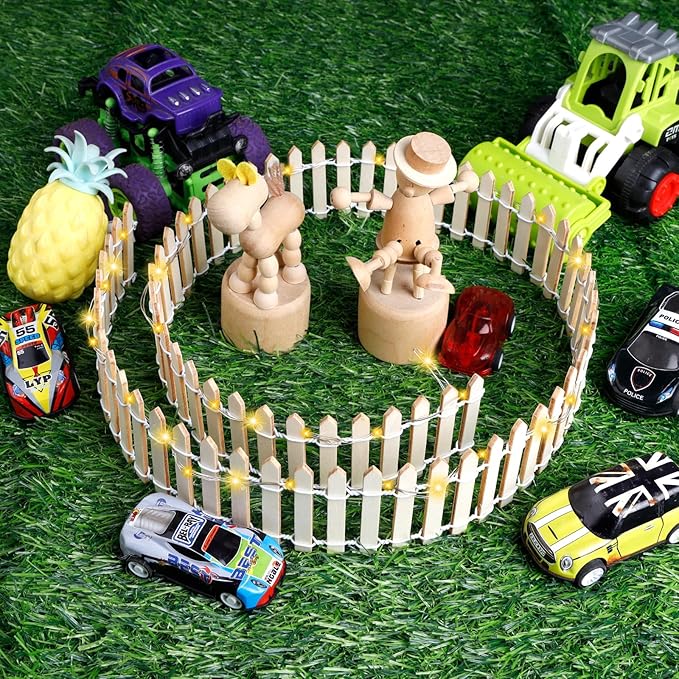 Mini Fairy Garden Fence, 35.5 Inch Cuttable Small Wood Picket Fence, DIY Miniature Accessories Decoration for Dollhouse, Crafts, Vegetable Platter, Cake(Wood)