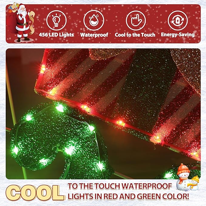 VEIKOU 6FT Merry Christmas Sign, Lighted Outdoor Christmas Decorations with 456 LED Lights, 5-Meter Power Cord, Xmas Decorations Outside for Holiday Backyard Party