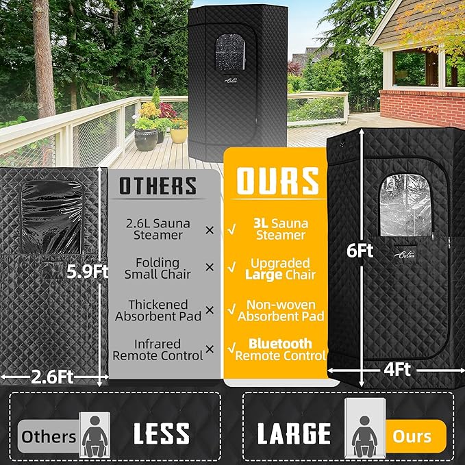 XL Portable Sauna Box, 4L Steamer Portable Steam Sauna for Home, Personal Sauna with Big Sauna Chair, Remote Control, Black, 1400W