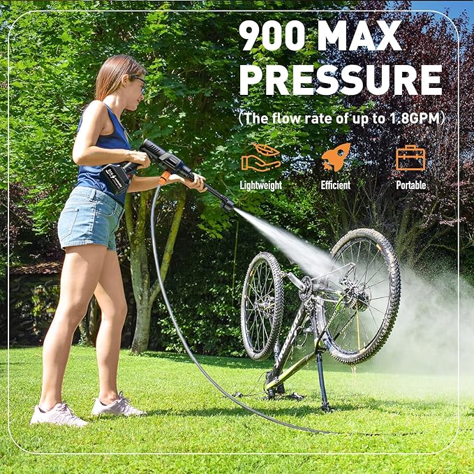Portable Pressure Washer, 900PSI Cordless Power Washer, Portable Power Washer with 2 Batteries, 6-in-1 Nozzle, Handheld Pressure Washer for Car/Floor/Garden