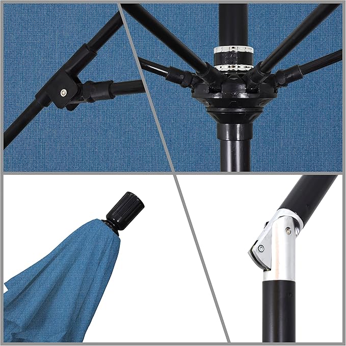 California Umbrella 9' Round Aluminum Pole Fiberglass Rib Market Umbrella, Crank Lift, Collar Tilt, Black Pole, Sunbrella Spectrum Mist