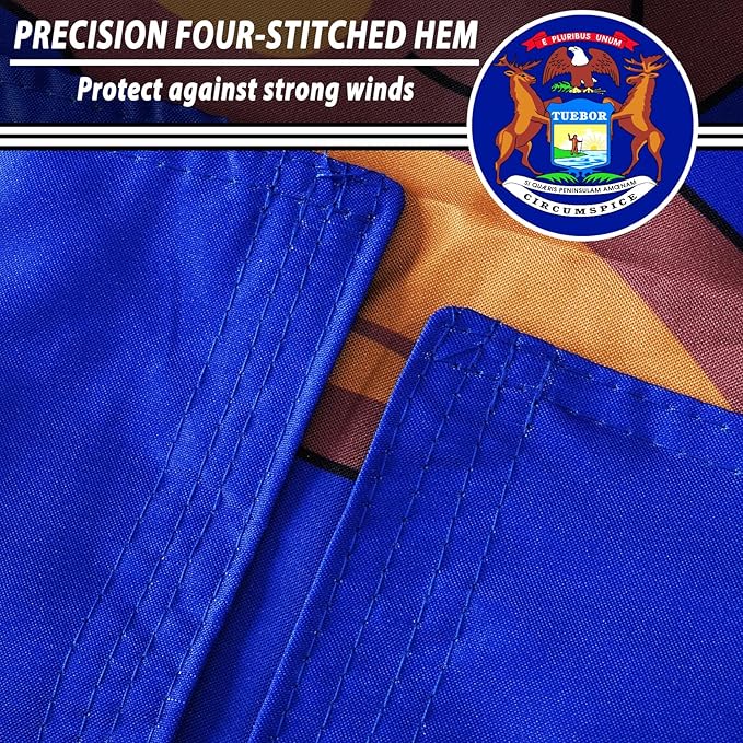 FLAGWIN Michigan Flag 3x5 FT - 3 Ply Double Sided Polyester Michigan State Flag with Brass Grommets - Vivid Color and Fade Proof State of Michigan Flags 3x5 Outdoor