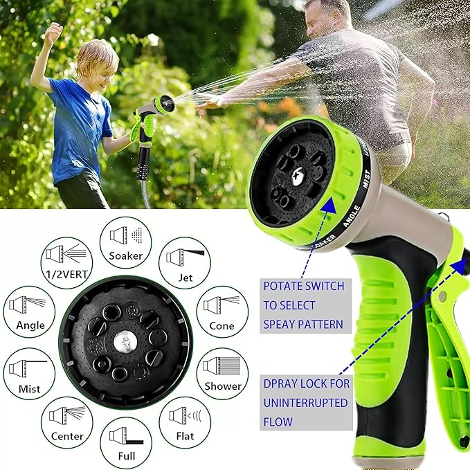 Stainless Steel Garden Hose 100FT with 10 Functione Nozzle, No Kink, Leak-Proof, Lightweight and Flexible Metal Garden Hose for Lawn, Car, RV, Outdoor Watering, Pet Bathing