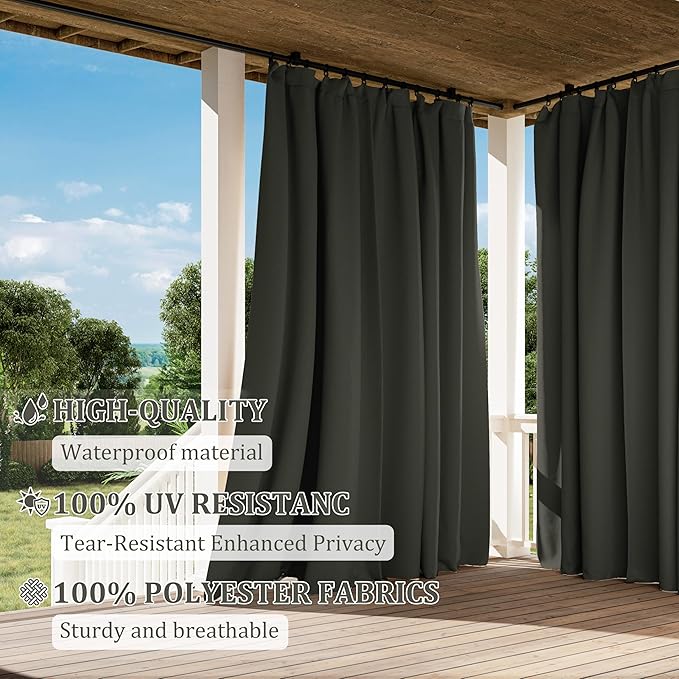 Gazebo Universal Replacement Privacy Curtain,12'×16' Gazebo Outdoor Waterproof Curtains, 4-Panels Sidewall Curtains with Double Zipper for Patio Canopy, Garden and Backyard (Curtain Only)