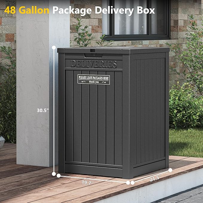 Package Delivery Box for Outside, 48 Gallon Storage with Lockable Secure, Large Resin Outdoor Package Drop Container