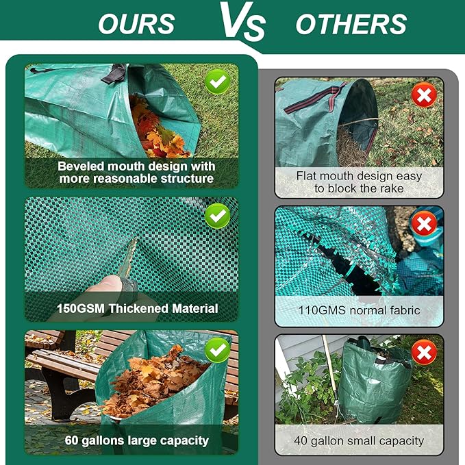 60 Gallon Leaf Collector,Collapsible Lawn & Leaf Bag,Heavy Leaves Pick up Tool Reusable Yard Waste Bags,Large Yard Dustpan Type Garden Bag for Leaves,Debris,Grass,Clippings,Lawn Trash