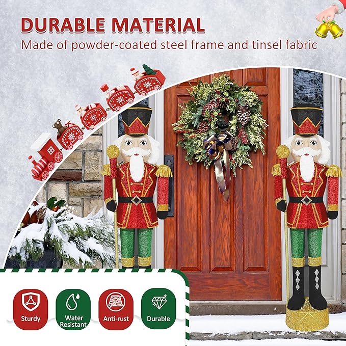 VEIKOU 5.9 FT Lighted Christmas Nutcracker Decoration with Scepter, Outdoor Nutcracker Soldier Christmas Yard Decor with 100 LED Lights, Ground Stakes and Zip Ties, Xmas Holiday Display for Outside
