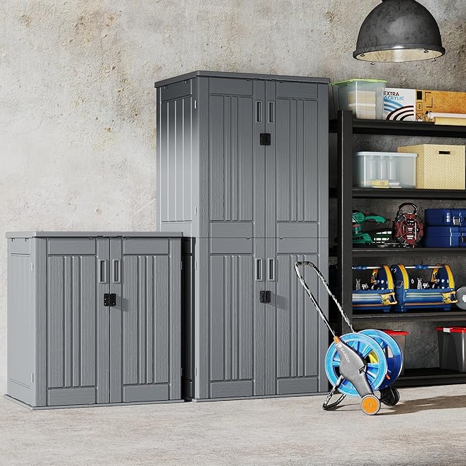 Heavy Duty Small Storage Cabinet Outdoor Weatherproof, 14 Cuft Garage Storage Cabinet with 2 Adjustable Shelves, Lockable Kitchen Pantry Closer Organizer, 31Wx23Lx34H, Sage Grey