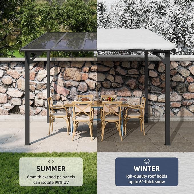 JY QAQA 10x10FT Outdoor Pergola, Gazebo Pergola with Sloped Roof, Large Wall Mounted Heavy Duty Awning for Patio, Deck, Backyard Outdoor pergola