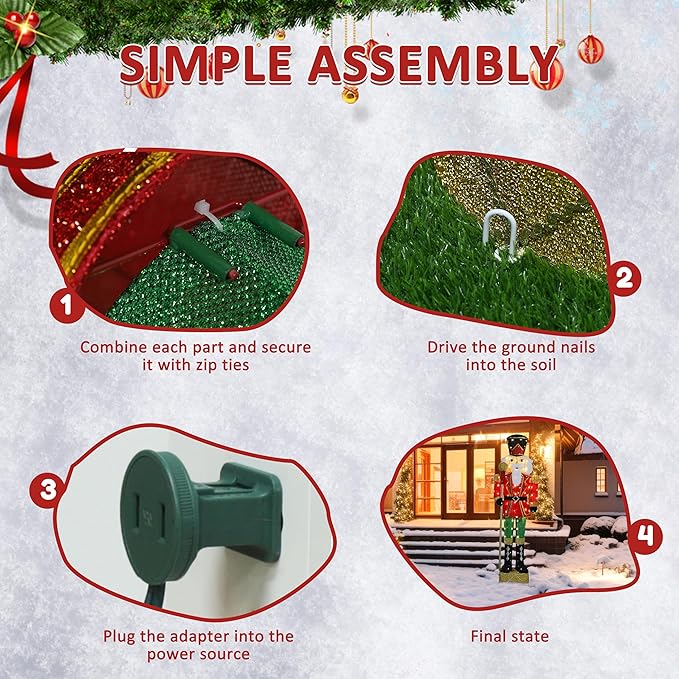 VEIKOU 5.9 FT Lighted Christmas Nutcracker Decoration with Scepter, Outdoor Nutcracker Soldier Christmas Yard Decor with 100 LED Lights, Ground Stakes and Zip Ties, Xmas Holiday Display for Outside