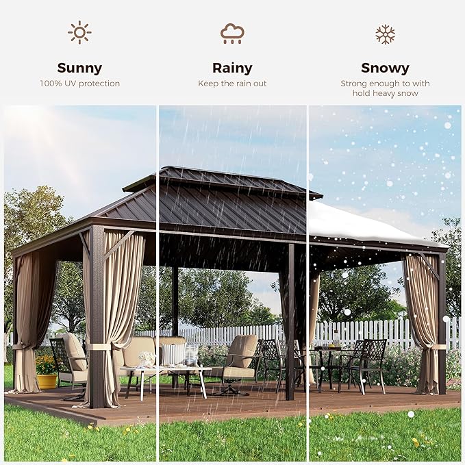GREEN PARTY 12 X 18ft Hardtop Gazebo with Nettings and Curtains, Heavy Duty Double Roof Galvanized Steel, Outdoor Aluminum Gazebos Pergolas for Patios, Backyard, Deck, Garden, Lawns