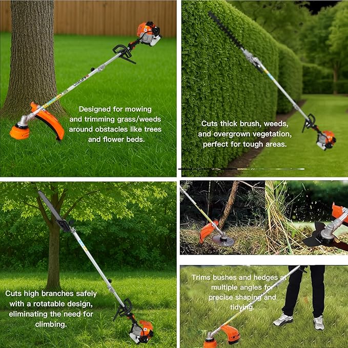 52cc 2-Cycle Gas Multi-Trimmer | 12-in-1 String Trimmer w/Rotatable 40” Pole Saw, Weed Eater Weed Wacker, Brush Cutter & Hedge Trimmer Gas for Lawn, Yard, Garden Care, All-in-one Garden Tool