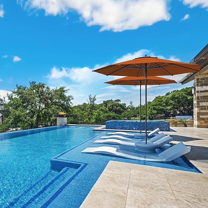 Midtown Umbrellas The Wooden 9 Feet Patio Umbrella With Sunbrella Terracotta Acrylic Fabric - Aluminum Frame Market Umbrella For Backyard, Deck, Garden, Pool - Wooden Pole