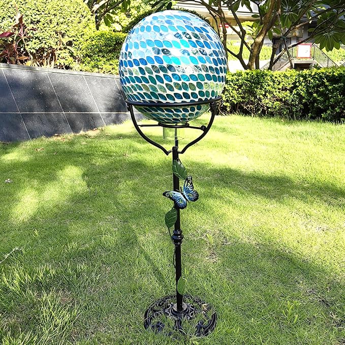 Cast Iron Gazing Globe Stand, 24.5" Gazing Ball Stand for 10-12 Inches Garden Gazing Globes, Metal Display Gazing Ball Holder for Indoor Outdoor, Easy Assembly, Black