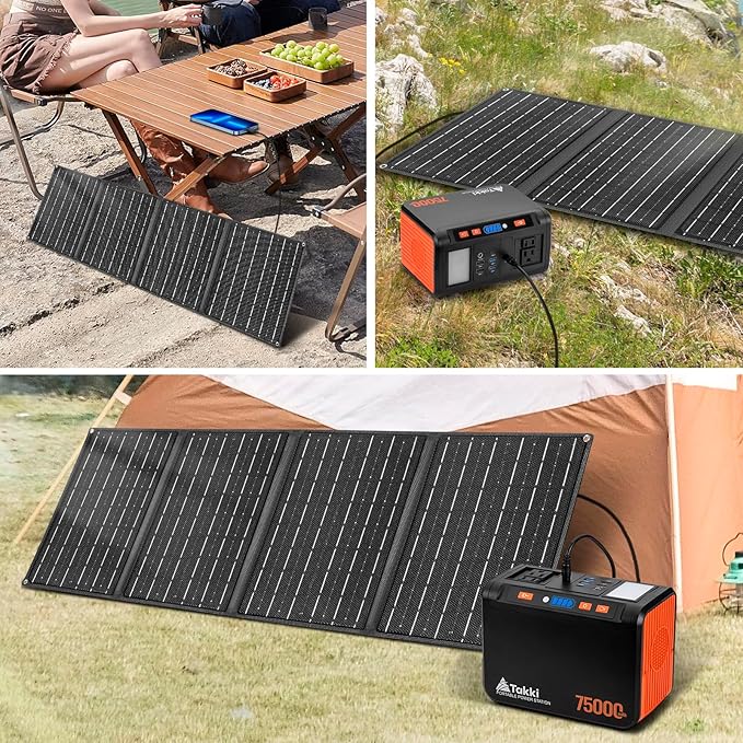Takki Solar Generator 277Wh Portable Power Station with Solar Panels 40W Included 450W Peak 110V Pure Sine Wave AC Outlet DC USB Ports for Camping CPAP Emergency Tent Outdoor