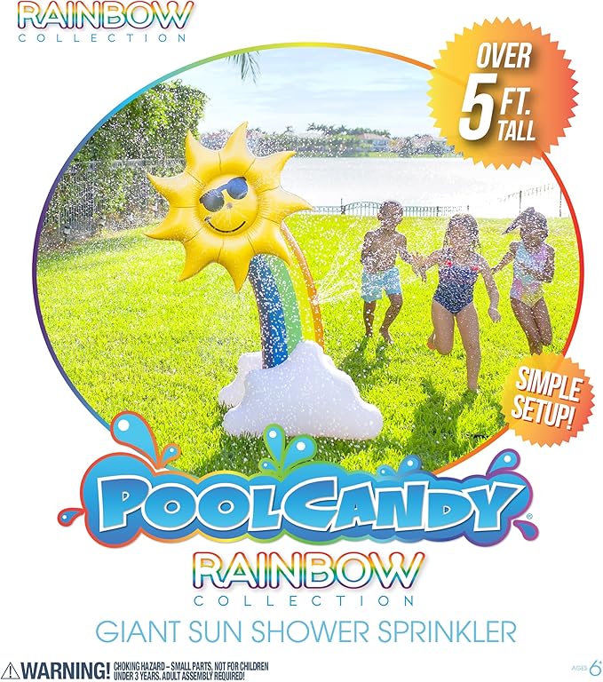 PoolCandy Inflatable Rainbow - Five Foot Tall Giant Sun Shower Sprinkler - Summer Fun All Ages.