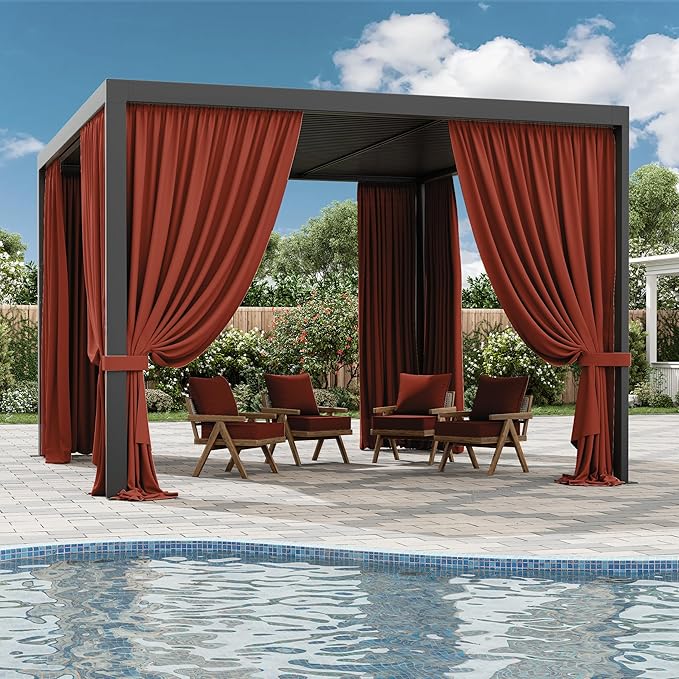 Gazebo Universal Replacement Privacy Curtain,10'×12' Gazebo Outdoor Waterproof Curtains, 4-Panels Sidewall Curtains with Double Zipper for Patio Canopy, Garden and Backyard (Curtain Only)